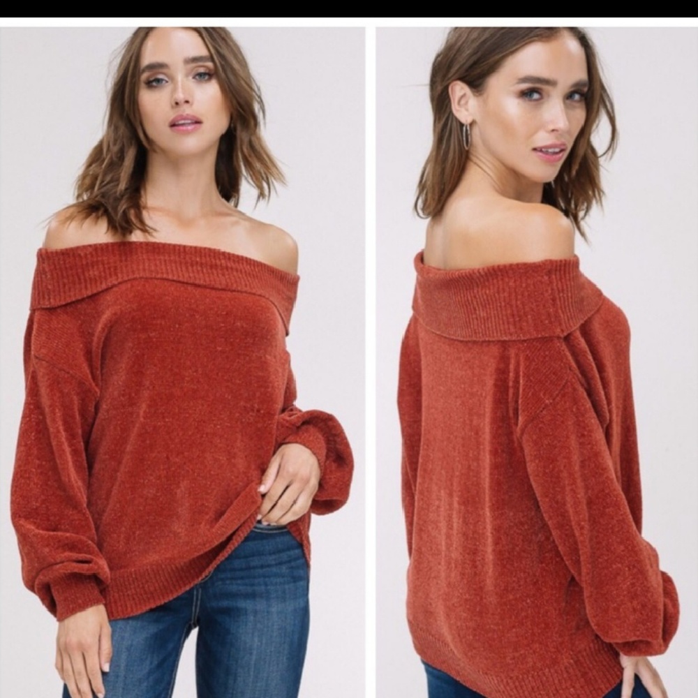 Just listed.. chenille off shoulder sweater